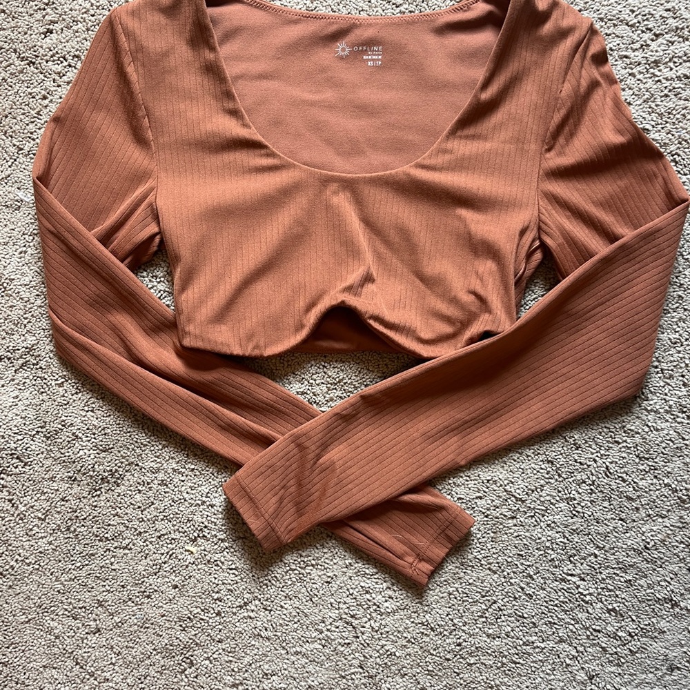 Aerie Terracotta Long Sleeve Crop Top